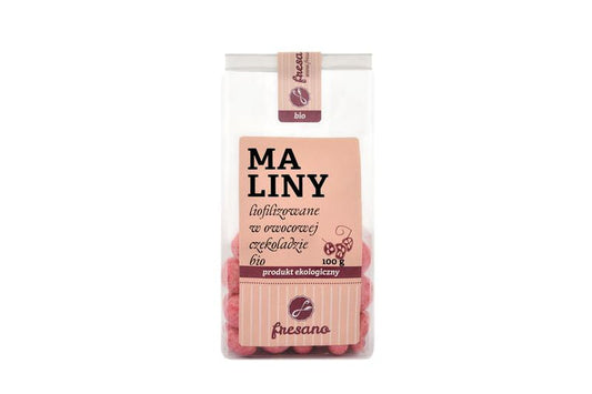 Maliny liofilizowane w owocowej czekoladzie BIO 100 g